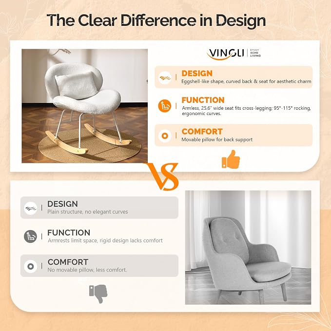 VINGLI 25.6" Extra Wide Criss Cross Nursery Rocking Chair, Cute Curved 115° - Image 3