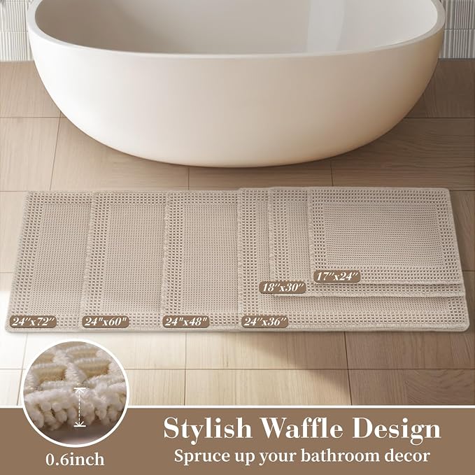 RESARE Waffle Bath Mat for Bathroom Non Slip Bathroom Rugs 18x30 Pale Beige | - Image 5