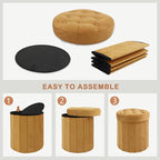 CAROLMADE Round Storage Ottoman, Velvet Folding Footrest Stool - Image 8
