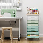 Storage Cart with 8 Drawers, Utility Cart with White Drawers and Wooden Tabletop - Image 6