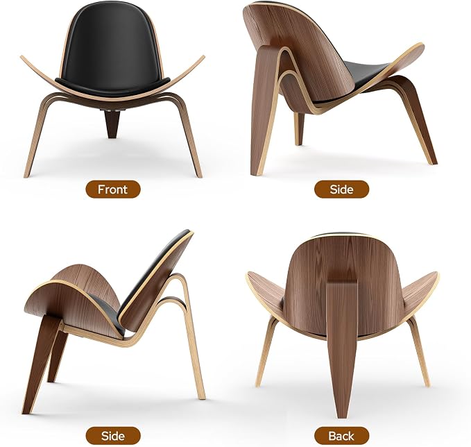 Modern Shell Lounge Accent Chairs, Faux Genuine Leather Mid Century Armless - Image 9