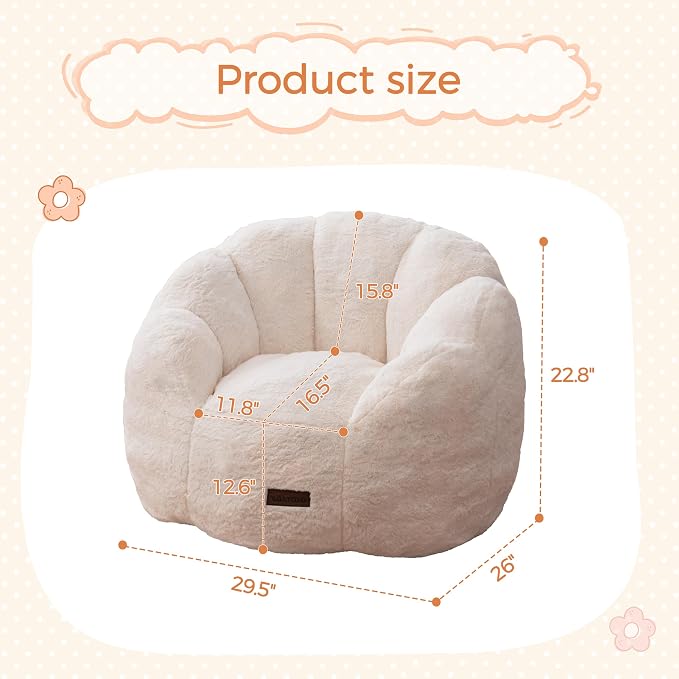 MAXYOYO Kids Bean Bag Chair, Floral Shaped Bean Bag Sofa, Plush Faux Fur - Image 2