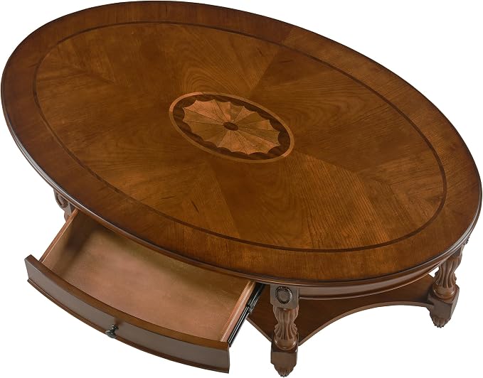 PADMA HOUSE Traditional Wood Oval Coffee Table - Image 4