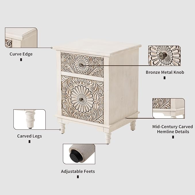 HOMPUS Night Stand Set 2, Vintage Nightstand - Image 6