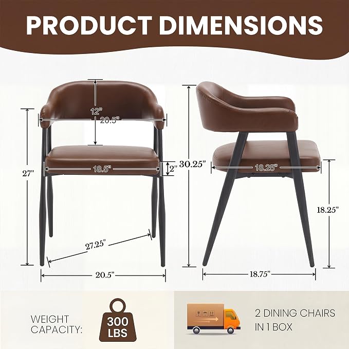 HNY Modern Dining Room Arm Chairs Set of 2, Retro Faux Leather Upholstered - Image 2