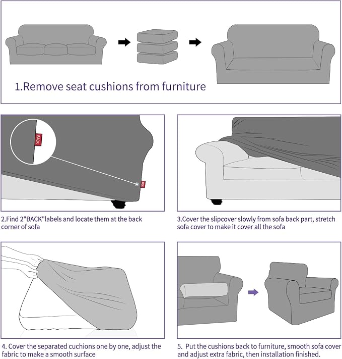 ZNSAYOTX 4 Piece Sofa Covers for Living Room Anti Slip Stretch Couch Covers for - Image 7