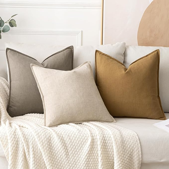 MIULEE Decorative Linen Pillow Covers 20x20 Inch Tan Taupe | Boho Farmhouse​ - Image 5