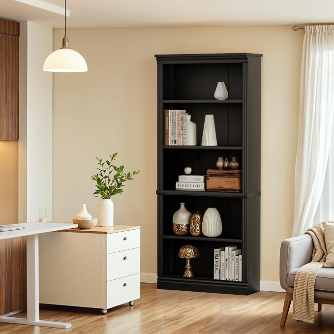 Furniwell Bookcase Bookshelves, 5-Shelf Tall Bookcase 71" Wood Open Display - Image 3