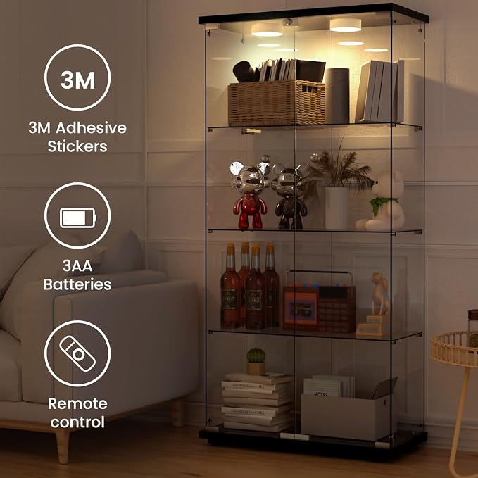 Display Cabinet with Light, Glass Door and Lock, 4-Shelf Fast Installation in - Image 7
