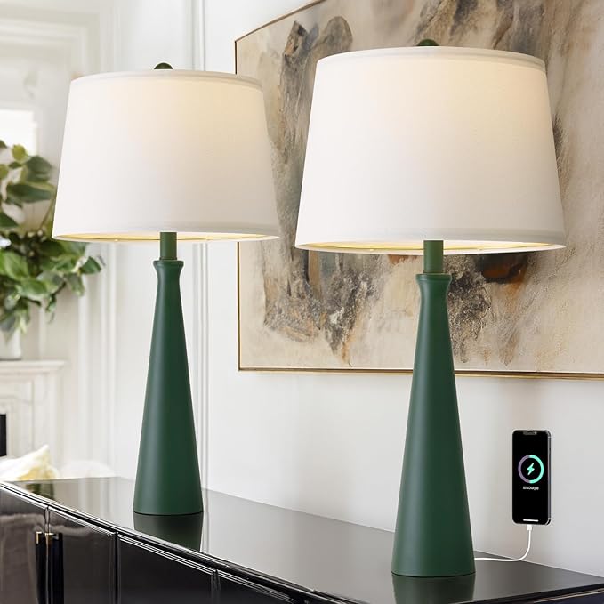 Oneach 25.75" Green Table Lamp Set of 2, Bedside Lamps by Oneach
