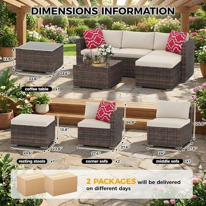 5-Piece Outdoor Sectional Sofa Set, Outdoor Patio Set Sectional Sofa, - Image 7