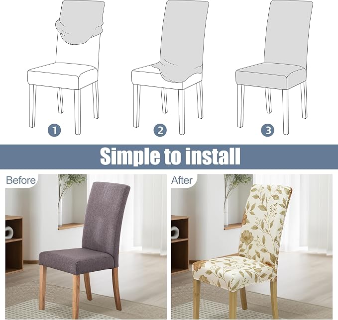 BIETYONE Stretch Dining Chair Covers Set of 6, Soft Removable Washable Kitchen - Image 4