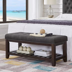 24KF Large Rectangular Upholstered Tufted Linen Ottoman Bench, Padded Bench by WEMARTHOMEDECOR