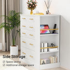 Drawer Dresser with LED Lights and Open Shelves, Modern Tall Chest of Drawers - Image 4