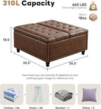 Tbfit Large Square Storage Ottoman Bench, Tufted Upholstered Coffee Table - Image 2