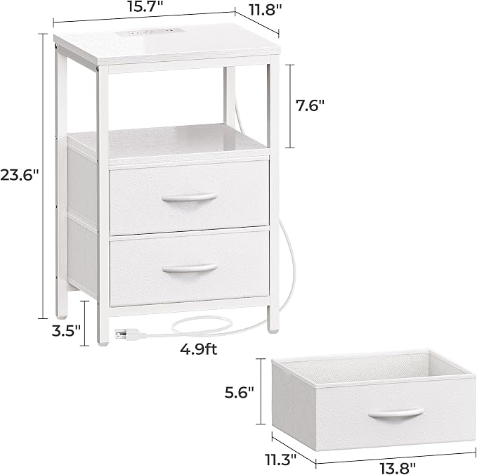 Huuger Nightstand with Charging Station, Side Table with 2 Fabric Drawers - Image 3