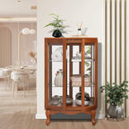 Curio Cabinet With Lighted Tall Leg Glass Door, Antique Display With Mirrored - Image 6