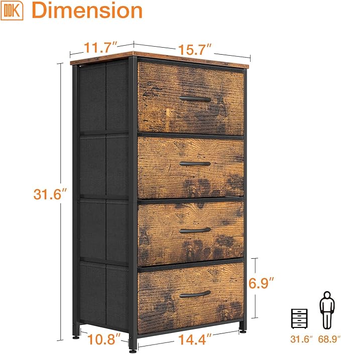 ODK Dresser for Bedroom with 4 Storage Drawers, Small Dresser Chest of Fabric - Image 3
