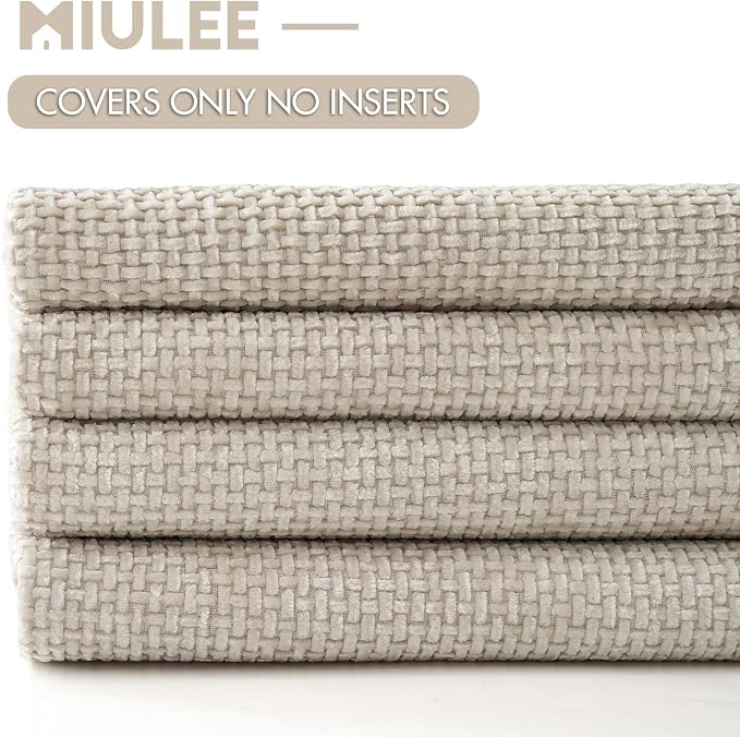 MIULEE Soft Decorative Chenille Pillow Covers Cream 18x18 Pack of 4 | Modern - Image 6