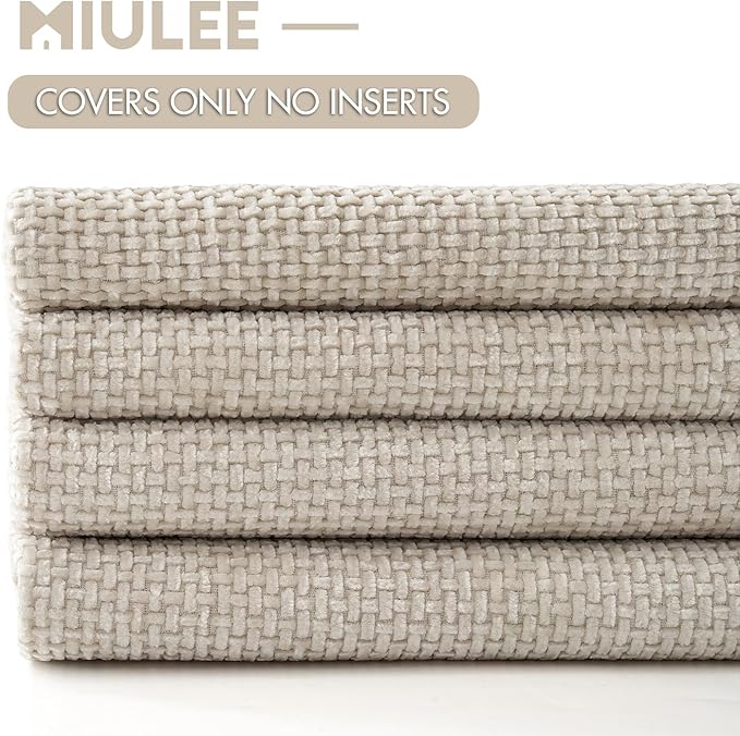 MIULEE Soft Decorative Chenille Pillow Covers Cream 16x16 Pack of 4 | Modern - Image 6