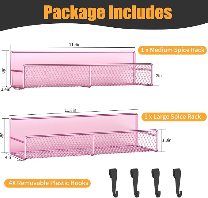 Magnetic Spice Rack for Refrigerator, 2 Pack Metal Magnetic Shelf Pink - Image 2