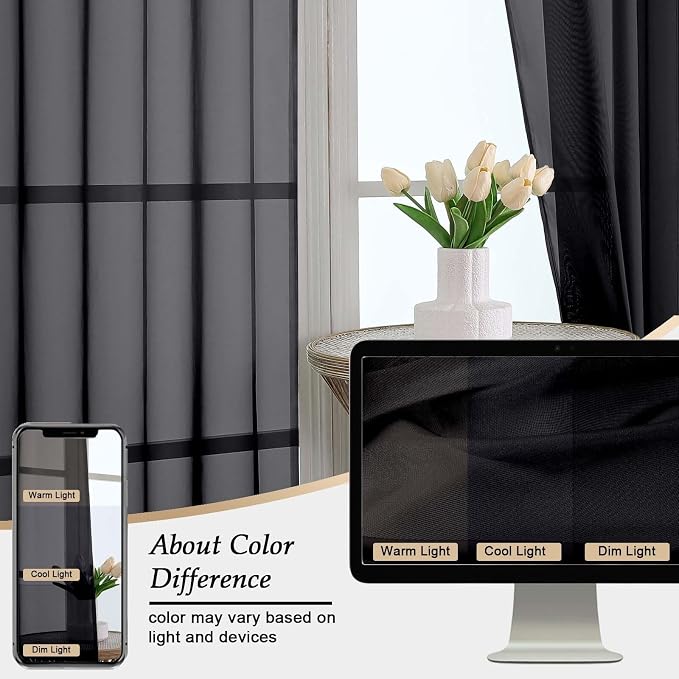 Black Sheer Curtains 90 Inches Long 2 Panels Set - Image 7