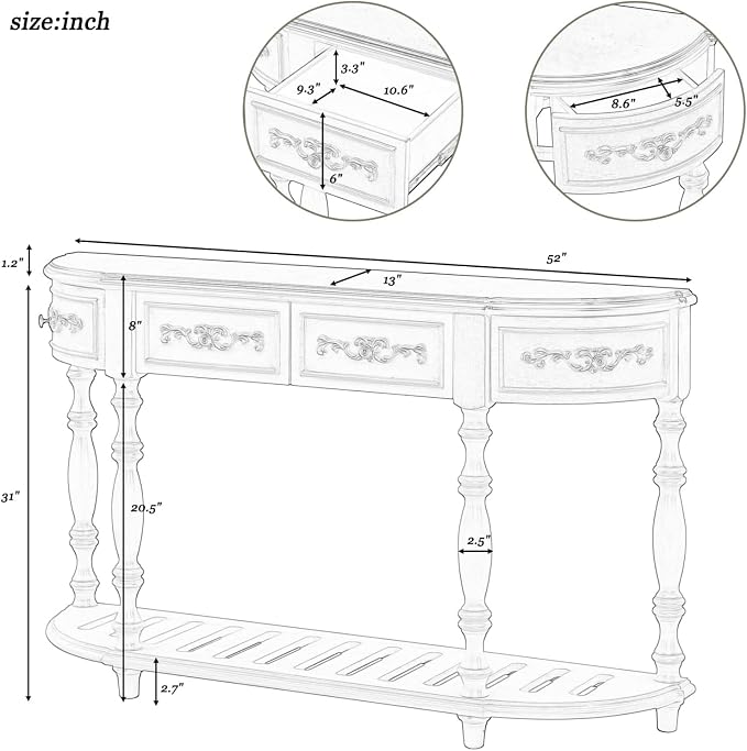 Retro Curved Console Table, Antique Blue - Image 2