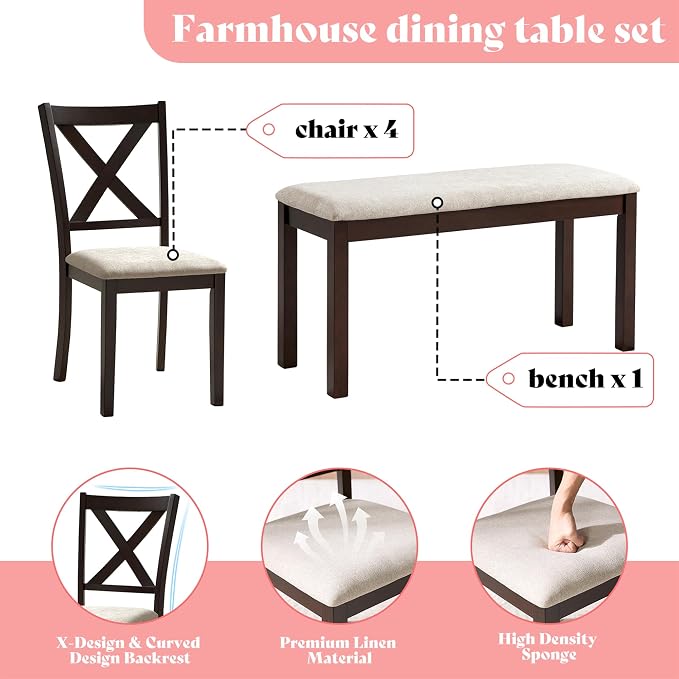 AMERLIFE 6-Piece Farmhouse Dining Table Set - Image 5