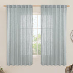 Greyish Blue Semi Sheer Linen Curtains 60 Inch, 2 Panels | Light Filtering by LAMIT