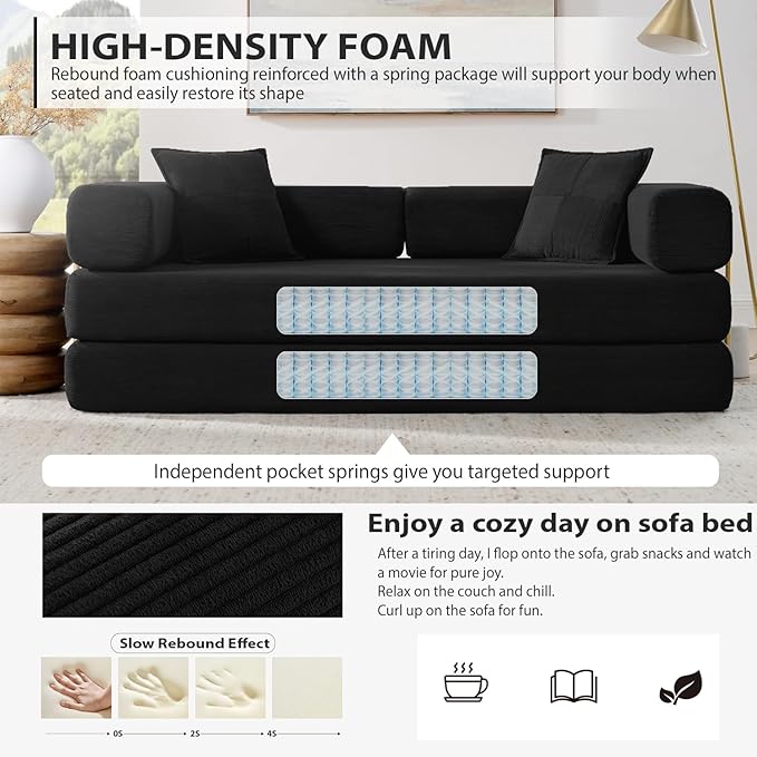 HANXIN 78 Inch Convertible Sleeper Sofa Bed, Folding Floor Mattress Couch - Image 4