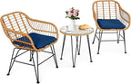 Tangkula 3 Pieces Patio Bistro Set, Rattan Conversation Set by TANGKULA