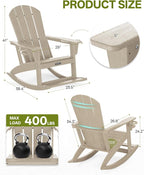 Outdoor Oversized Adirondack Rocking Chairs, All Weather HDPE Patio Rocking - Image 2