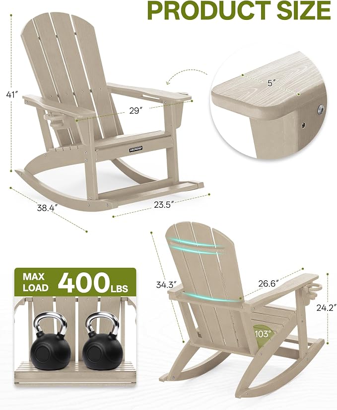 Outdoor Oversized Adirondack Rocking Chairs, All Weather HDPE Patio Rocking - Image 2