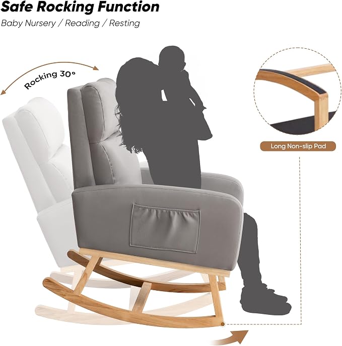 HCHAIRH Rocking Chair Nursery, Leather Nursing Rocking Chairs, Upholstered - Image 3