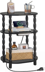 MaxSmeo Black Side Table with Charging Station, 3-Tier Small Oval End Table by MaxSmeo
