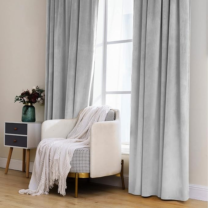 MIULEE Greyish White Velvet Blackout Curtains 52x90 inches 2 Panels | Luxury - Image 7