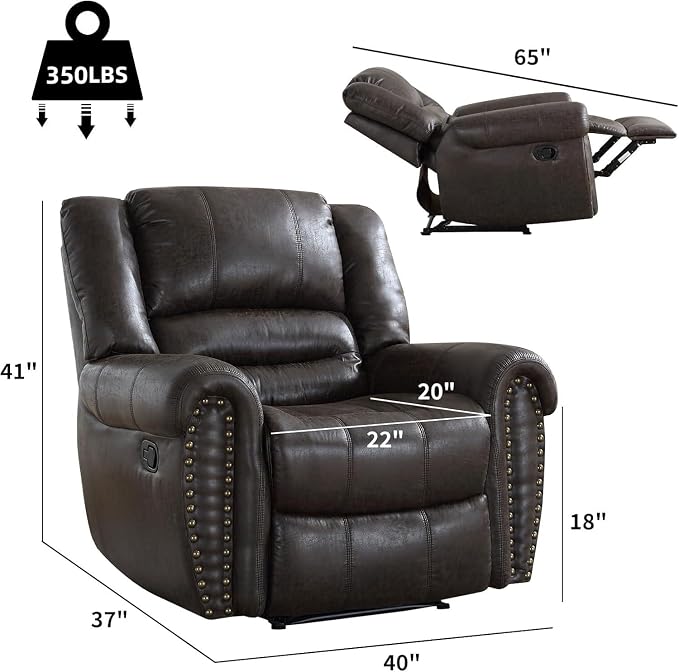 CANMOV Leather Recliner Chair Set of 2, Classic and Traditional Manual Recliner - Image 2