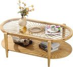 RUSTOWN Rattan Coffee Tables, 2-Tier Oval Boho Cocktail Tables, Mid Century - Image 9