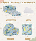 Kids Couch, 2-in-1 Soft Toddler Couch Fold Out - Image 3