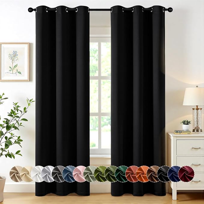 MIULEE Blackout Curtains for Bedroom 2 Panels 40 x 84 Inch Long Black | Thermal by MIULEE