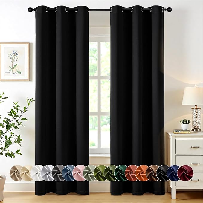 MIULEE Blackout Curtains for Bedroom 2 Panels 40 x 86 Inch Long Black | Thermal by MIULEE