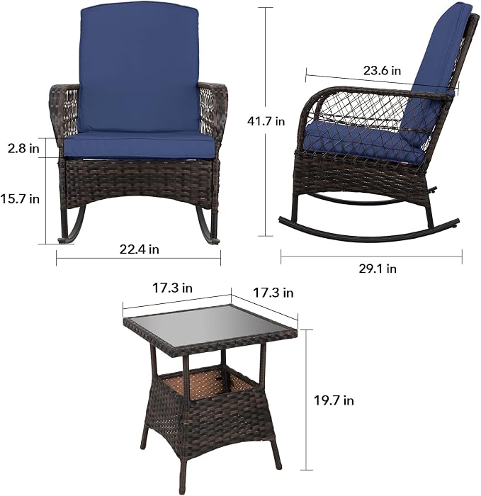 LEVELEVE 3 pcs Rocking Bistro Set Conversation Chairs - Image 3