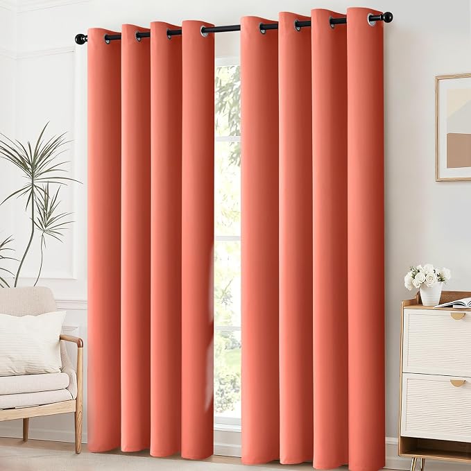 Yakamok Room Darkening Curtains 52x84 inch Length Coral Orange-Living Room | 2 - Image 3