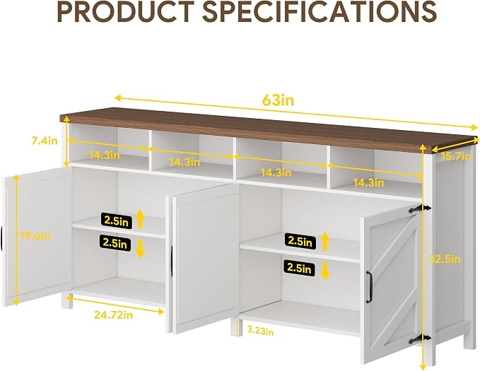 knoworld 63'' Buffet Sideboard - Image 2