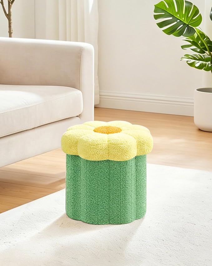 B FSOBEIIALEO Storage Ottoman Foldable, Sunflower Shaped Small Footrest - Image 7