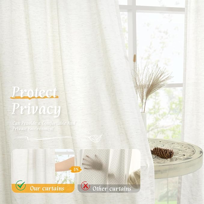 Natural Linen Curtains for Kitchen Windows Over Sink, 42 x 48 Inch | Faux Linen - Image 5