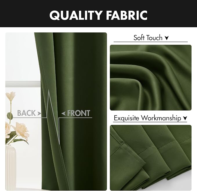 MIULEE Olive Green Blackout Curtains 4 Panels Set 72 Inch Length Bedroom | - Image 8