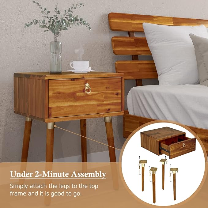 Bme Caden Solid Wood Nightstand/Side Table/End Table, Fully Assembled, - Image 4