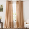 Camel Linen Curtains for Living Room Extra Long 112 Inches Long Back Tab Light by Nanspring