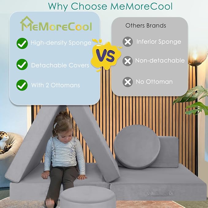 MeMoreCool Play Couch for Kids, 8-Piece Modular Foam Couch Set, Kids Play Couch - Image 5